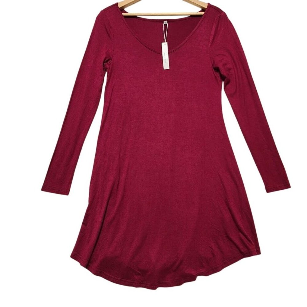 Dearcase Burgundy Red Long Sleeve Mini T-Shirt Dress Size S NWT